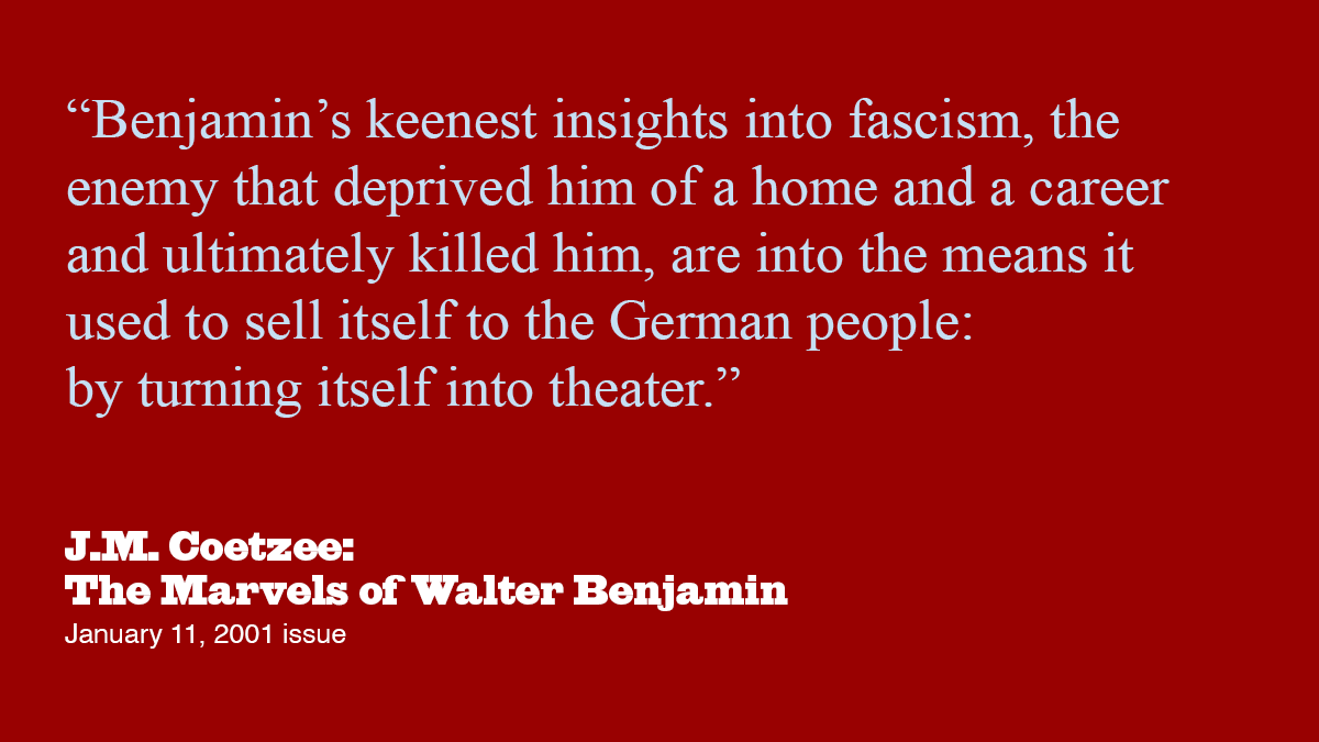 The Marvels of Walter Benjamin, J.M. Coetzee