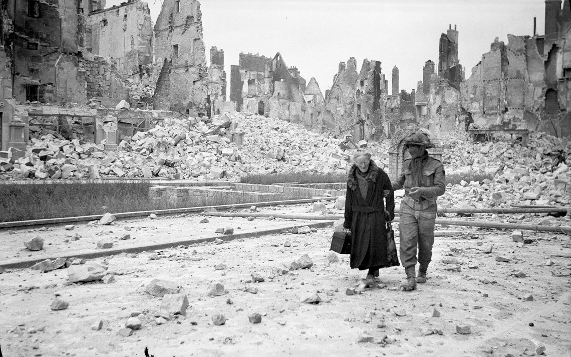 A French woman and a British soldier in liberated Caen, July 10, 1944