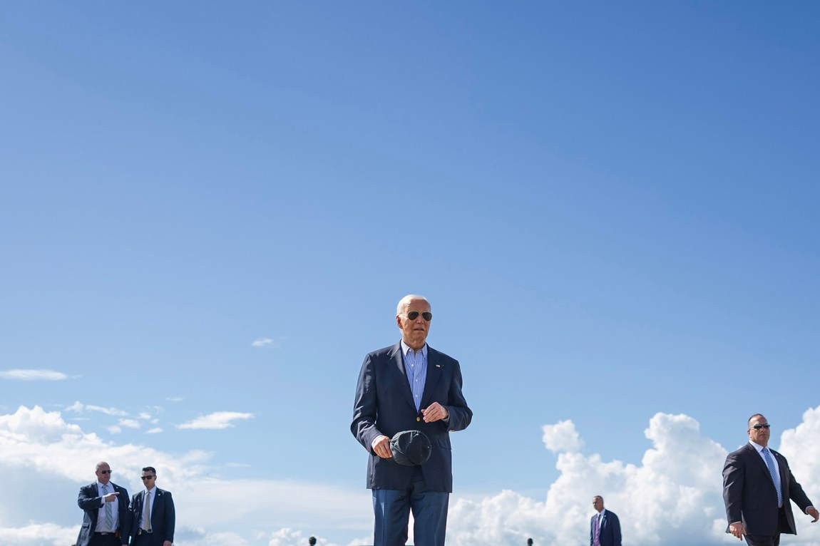 President Joe Biden boarding Air Force One after a campaign rally