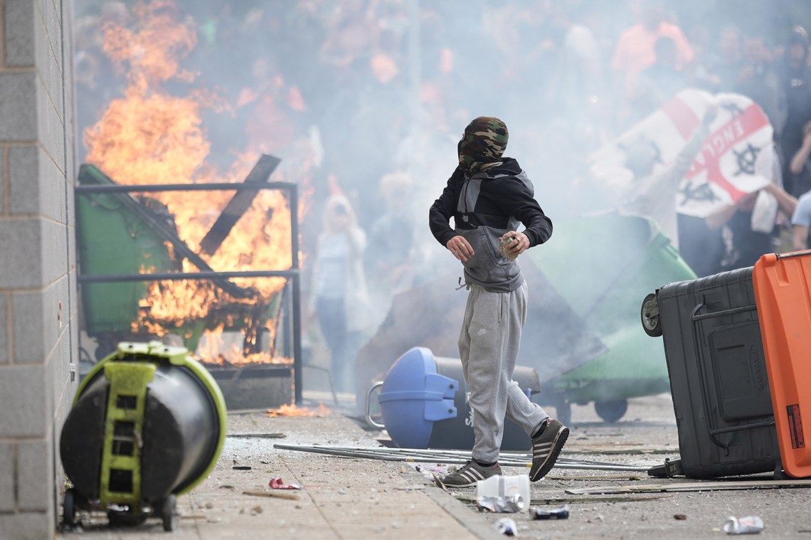 Anti-migration riots outside of a Holiday Inn Express being used as a shelter for asylum seekers, Manvers, England