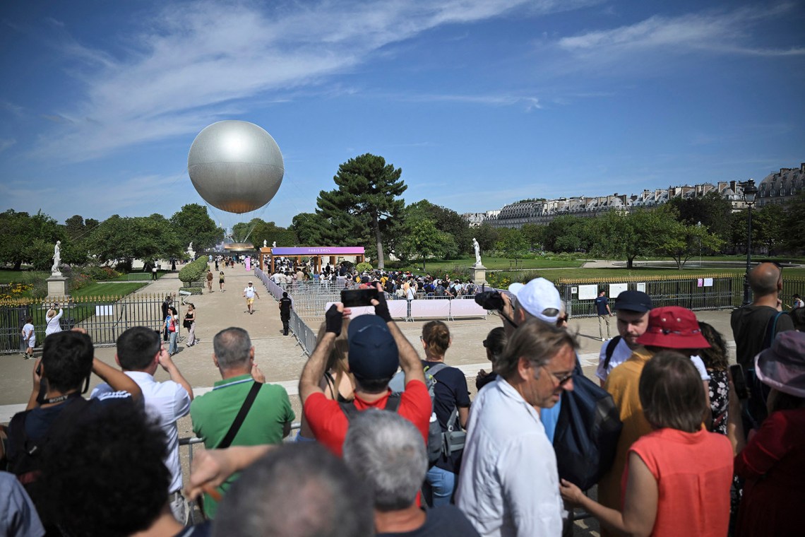 The Olympic cauldron at the Tuileries, Paris