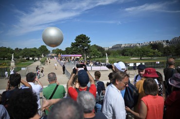 The Olympic cauldron at the Tuileries, Paris