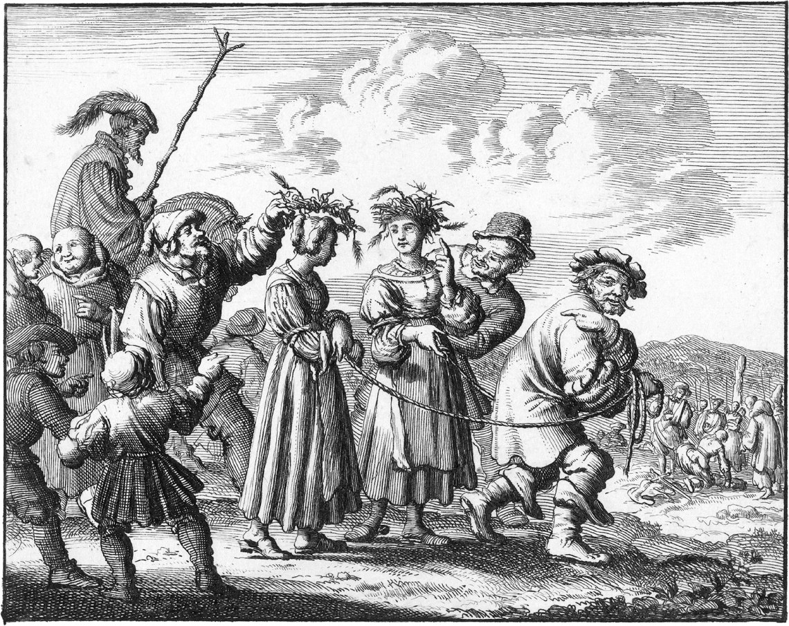 ‘Two girls at Bamberg led to the stake, 1550’; etching by Jan Luyken